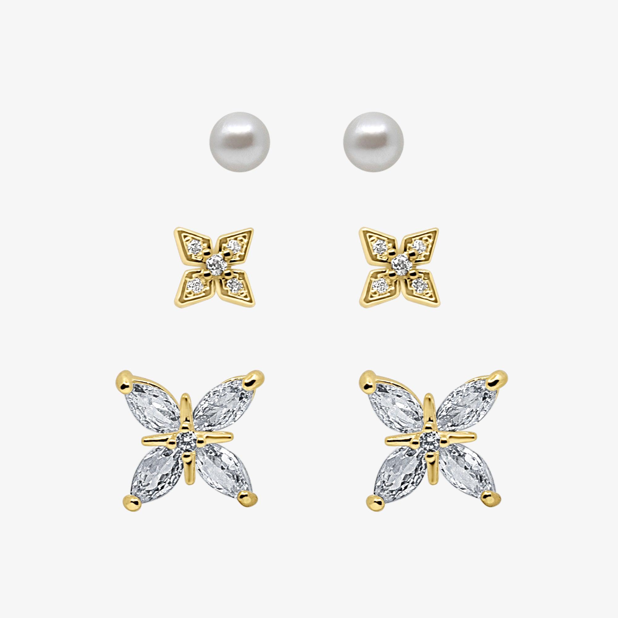 Petite Bloom Stud Earrings 3 Piece Pack - Image 2